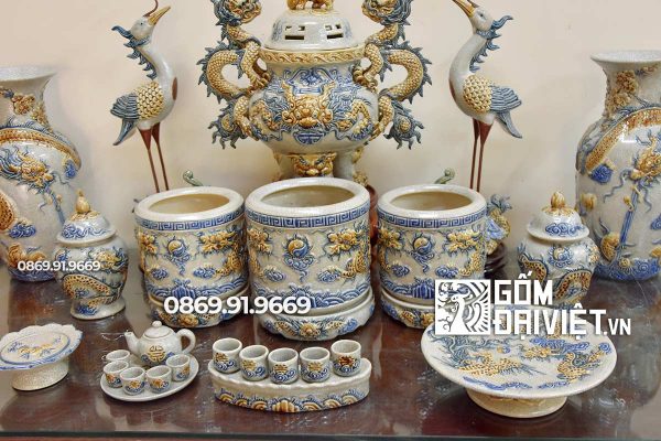 Bộ đồ thờ gốm sứ Bát Tràng giá rẻ Men Rạn Nổi