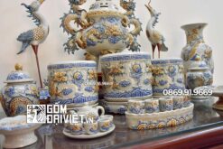 Bộ đồ thờ gốm sứ Bát Tràng giá rẻ Men Rạn Nổi