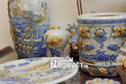 Bộ đồ thờ Men Rạn Chung cư gốm sứ đắp nổi 1m53