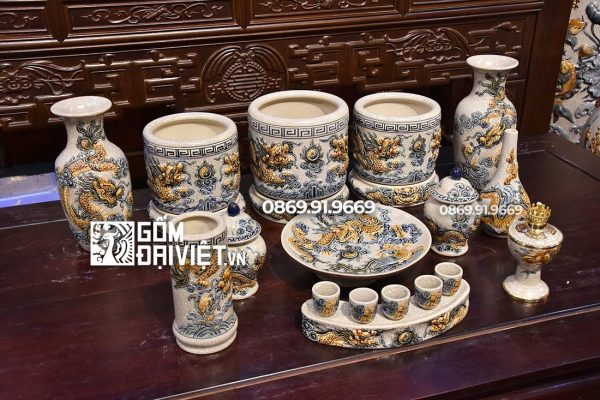 Bộ đồ thờ men rạn nổi cao cấp Bát Tràng