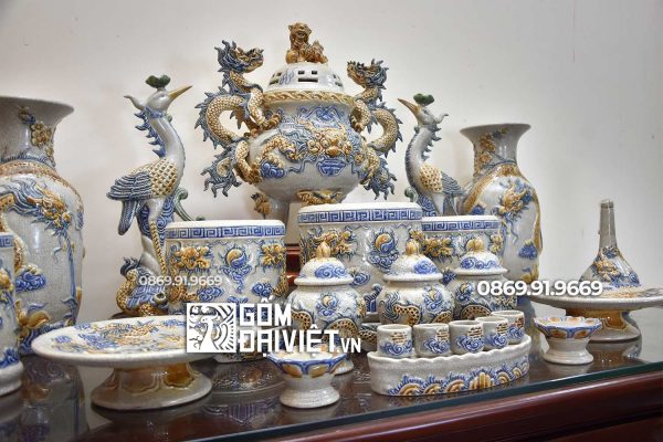 Bộ đồ thờ sứ Bát Tràng Men Rạn