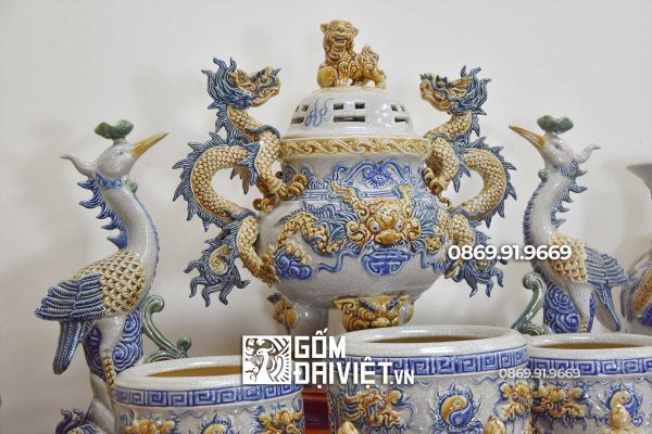 Bộ đồ thờ sứ Bát Tràng Men Rạn