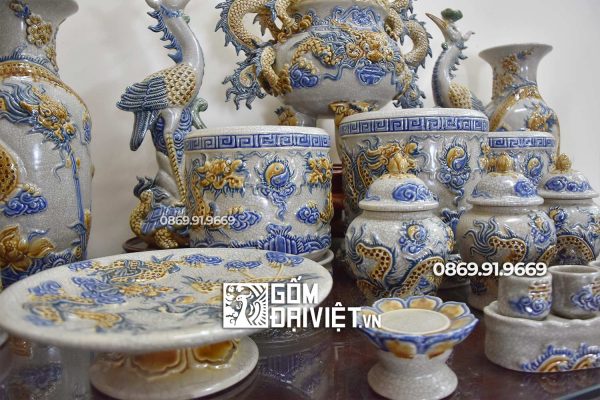 Bộ đồ thờ sứ Bát Tràng Men Rạn