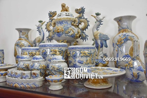 Bộ đồ thờ sứ Bát Tràng Men Rạn