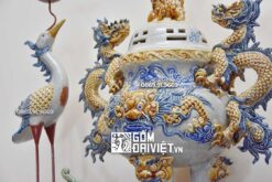 Đỉnh hạc Bát Tràng gốm sứ men rạn