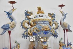 Đỉnh hạc Bát Tràng gốm sứ men rạn