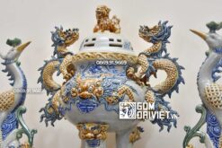 Đỉnh hạc thờ men rạn gốm sứ H50