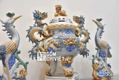 Đỉnh hạc thờ men rạn gốm sứ H50