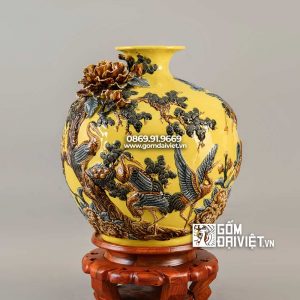 Quà biếu sếp bình hút lộc tùng hạc màu vàng 35cm