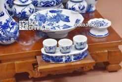 Bộ đồ thờ thần tài Bát Tràng Đắp Nổi Men Lam