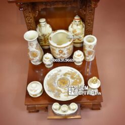 Bộ đồ thờ thần tài cơ bản ánh vàng Bát Tràng