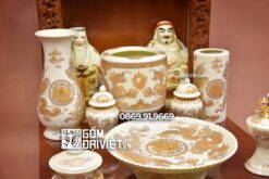 Bộ đồ thờ thần tài cơ bản ánh vàng Bát Tràng