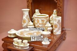 Bộ đồ thờ thần tài cơ bản ánh vàng Bát Tràng