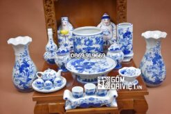 Bộ đồ thờ thần tài đầy đủ to men xanh