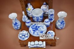 Bộ đồ thờ thần tài đầy đủ to men xanh