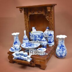 Bộ đồ thờ thần tài đầy đủ to men xanh