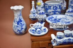 Bộ đồ thờ thần tài đầy đủ to men xanh