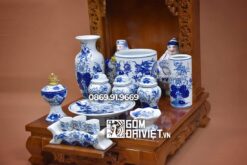 Bộ đồ thờ thần tài gốm sứ Bát Tràng đầy đủ S1