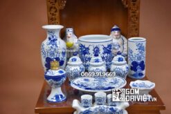 Bộ đồ thờ thần tài gốm sứ Bát Tràng đầy đủ S1