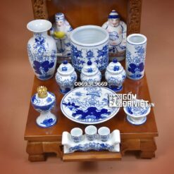 Bộ đồ thờ thần tài gốm sứ Bát Tràng đầy đủ S1