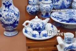 Bộ đồ thờ Thần Tài Men Xanh Bát Tràng Vẽ Kỹ