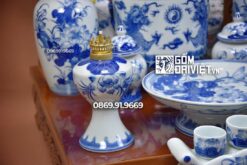 Bộ đồ thờ thần tài đầy đủ to men xanh