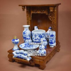 Bộ đồ thờ thần tài đầy đủ to men xanh