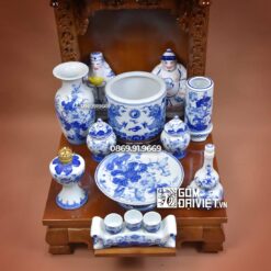 Bộ đồ thờ thần tài đầy đủ to men xanh