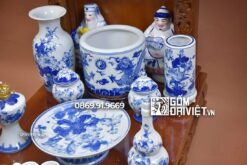 Bộ đồ thờ thần tài đầy đủ to men xanh