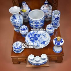 Set đồ thờ thần tài gốm sứ men rong vẽ rồng