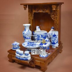 Set đồ thờ thần tài gốm sứ men rong vẽ rồng