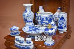 Set đồ thờ thần tài gốm sứ men rong vẽ rồng
