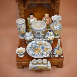 Bộ Đồ Thờ Thần Tài Bát Tràng Men Rạn Nổi 11 Món