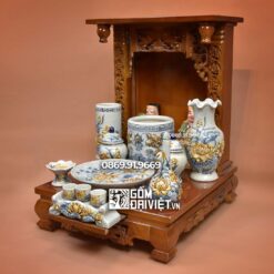 Bộ Đồ Thờ Thần Tài Bát Tràng Men Rạn Nổi 11 Món