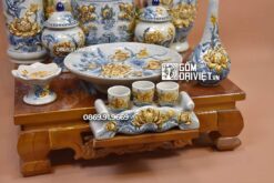 Bộ Đồ Thờ Thần Tài Bát Tràng Men Rạn Nổi 11 Món