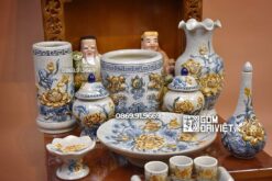 Bộ Đồ Thờ Thần Tài Bát Tràng Men Rạn Nổi 11 Món