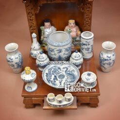Bộ đồ thờ Thần Tài Địa Cơ Bản Men Rạn Vẽ Rồng 03