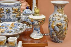 Bộ đồ thờ thần tài men rạn đắp nổi