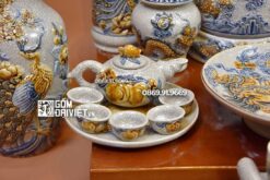 Bộ đồ thờ thần tài men rạn đắp nổi