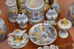 Bộ đồ thờ thần tài men rạn đắp nổi