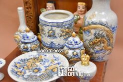 Bộ đồ thờ Thần Tài Đơn Giản Men Rạn Bát Tràng