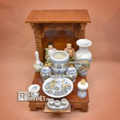 Bộ đồ thờ Thần Tài Đơn Giản Men Rạn Bát Tràng