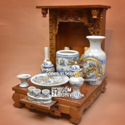 Bộ đồ thờ Thần Tài Đơn Giản Men Rạn Bát Tràng