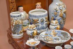 Bộ đồ thờ thần tài men rạn Chim Công Phú Quý