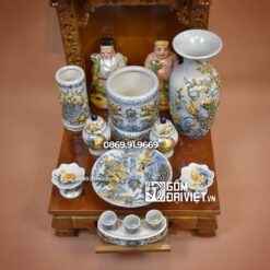 Bộ đồ thờ thần tài men rạn Chim Công Phú Quý