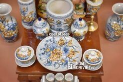 Bộ Đồ Thờ Thần Tài Men Rạn Nổi Bát Tràng S2