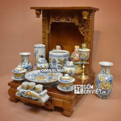 Bộ Đồ Thờ Thần Tài Men Rạn Nổi Bát Tràng S2