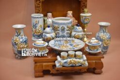 Bộ Đồ Thờ Thần Tài Men Rạn Nổi Bát Tràng S2