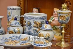 Bộ Đồ Thờ Thần Tài Men Rạn Nổi Bát Tràng S2