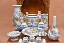 Bộ đồ thờ Thần Tài Ông Địa Men Rạn Đắp Rồng S2